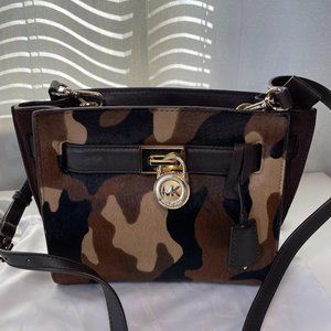 Michael Kors camouflage traveler brown suede calf-hair handbag - Small